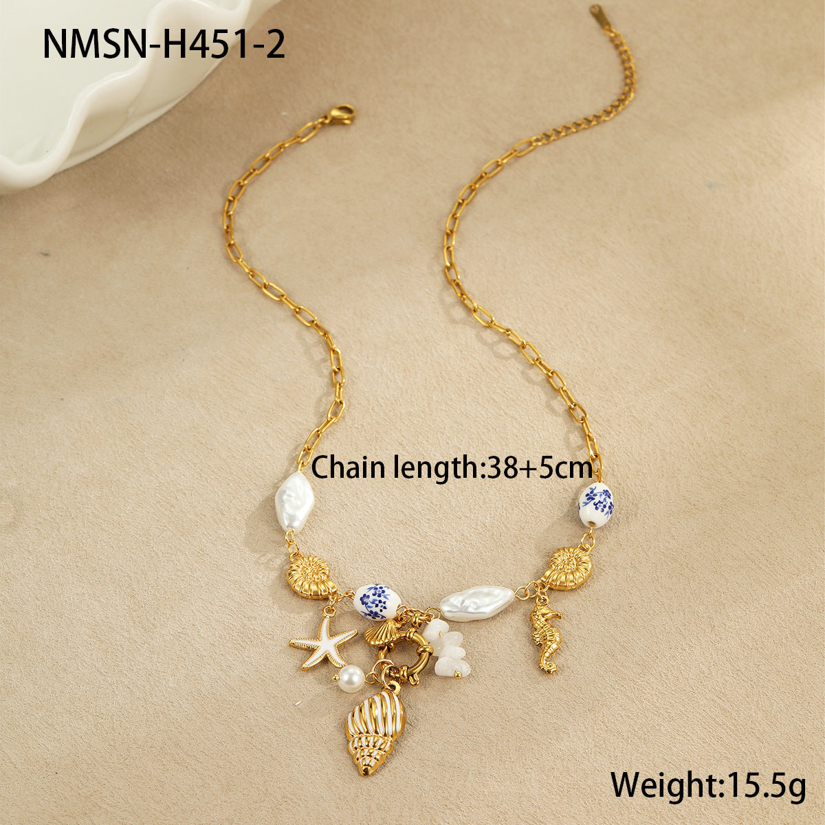 Wholesale Ocean Bracelet Necklace 18k Gold Stainless Steel Starfish Shell Conch Bead Necklaces