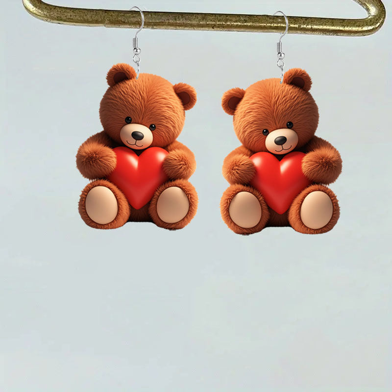 Wholesale Valentine's Day Bear Heart Design Acrylic Earrings