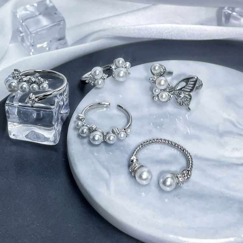 Wholesale Pearl  light luxury butterfly open ring