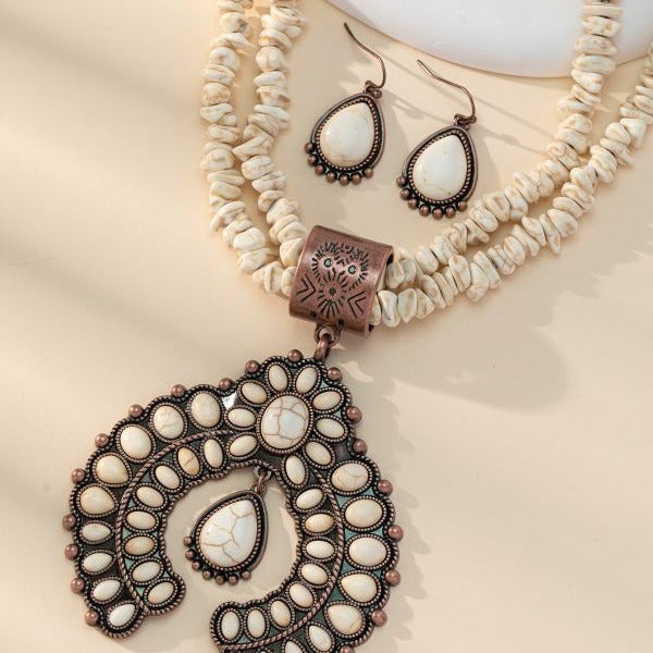 Wholesale Vintage Round Flower Turquoise Pendant Earrings Necklace ACC-NE-Gaoz001