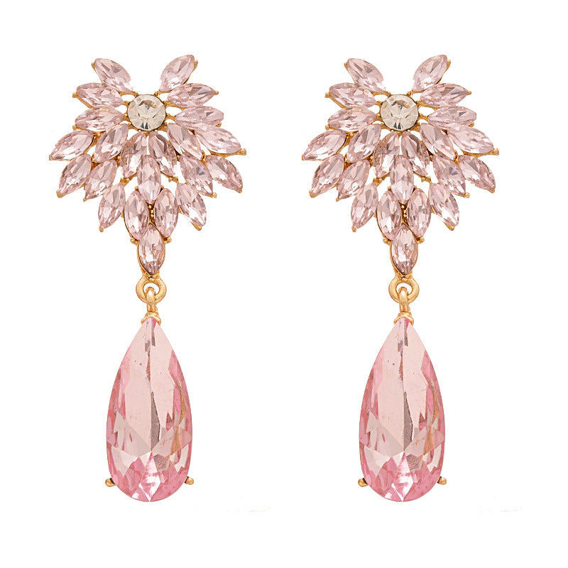 Wholesale Light Luxury Diamond Water Drop Flower Silver Pin Earrings