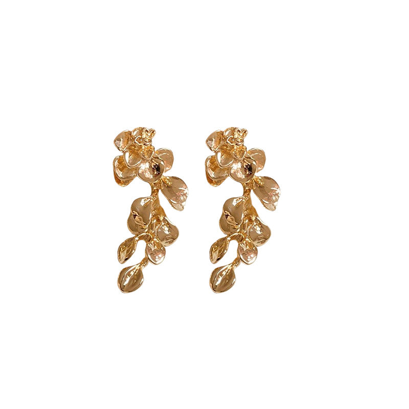 Wholesale Silver Needle Metal Flower Tassel Earrings