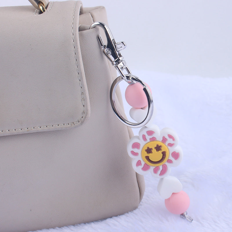 Wholesale Cartoon Flower Smiling Face Silicone Beaded Keychain ACC-KC-GuangTian008