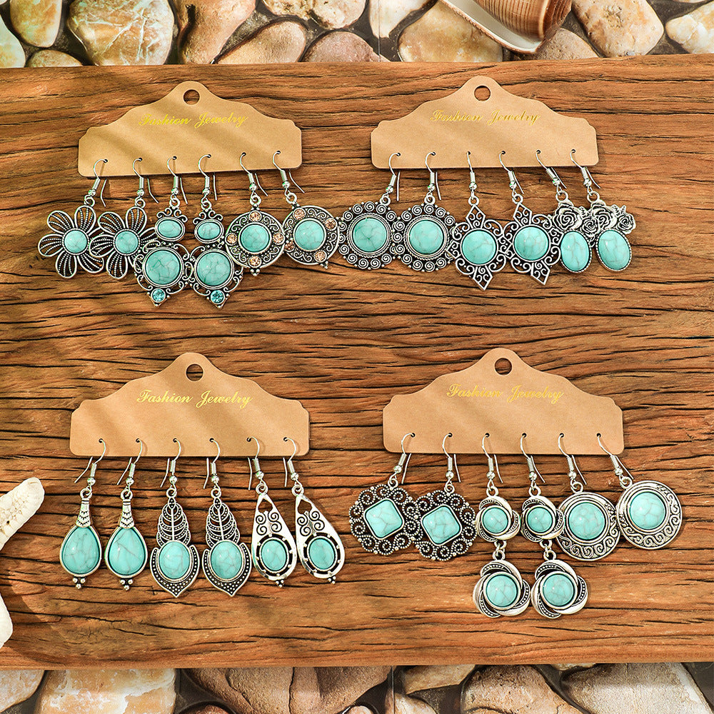 Wholesale Ethnic Style Turquoise Earrings Simple Creative Retro Jewelry Accessory