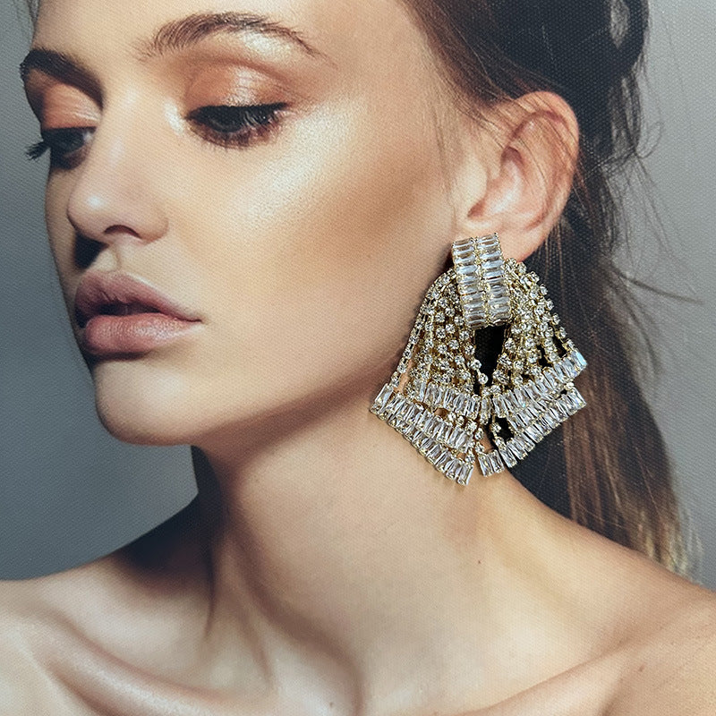 Wholesale  light luxury flash diamond zircon skirt tassel earrings