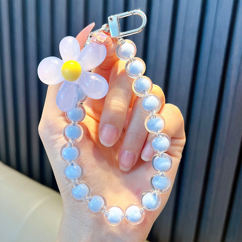 Wholesale  color beaded flower  wristlet keychain