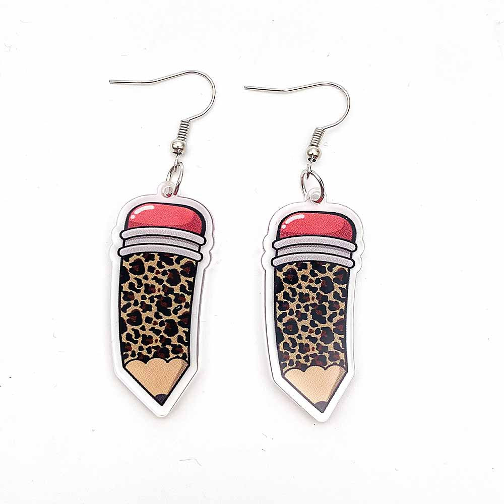 Wholesale  Teacher' s Day Earrings Leopard Print Pencil Acrylic Earrings
