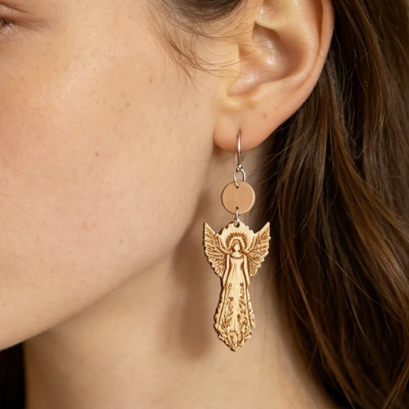 Wholesale Vintage Bohemian Printed Wooden Double Layer Earrings,  Jewelry Accessory for Party and Gift