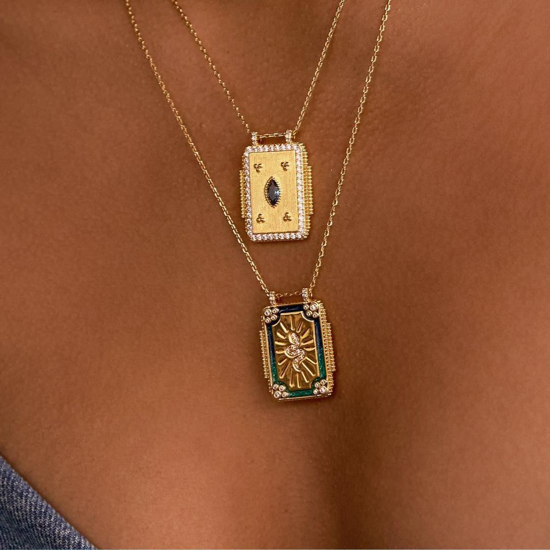 Wholesale  Square Brand Bohemian Art Retro Style Tarot Necklace