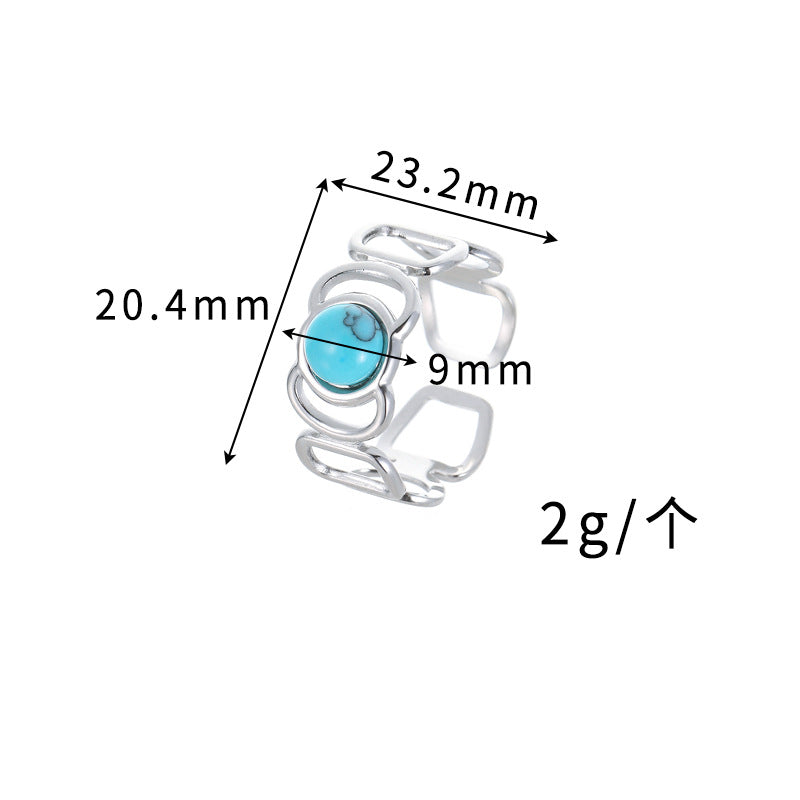 Wholesale Stainless Steel Vintage Turquoise Red Pine French Retro Ring Fashion Accessory