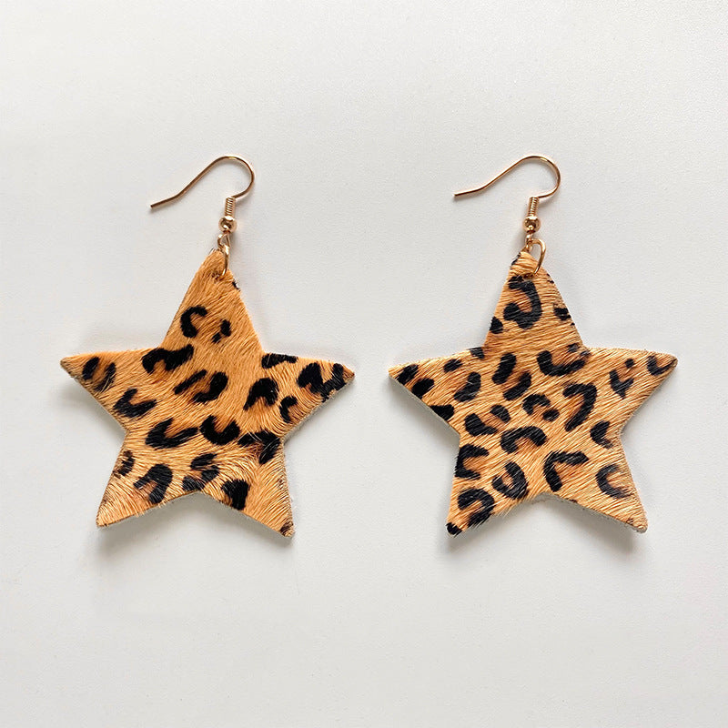 Wholesale 3 pairs/  pack leather and leopard print patchwork horsehair earrings vintage style