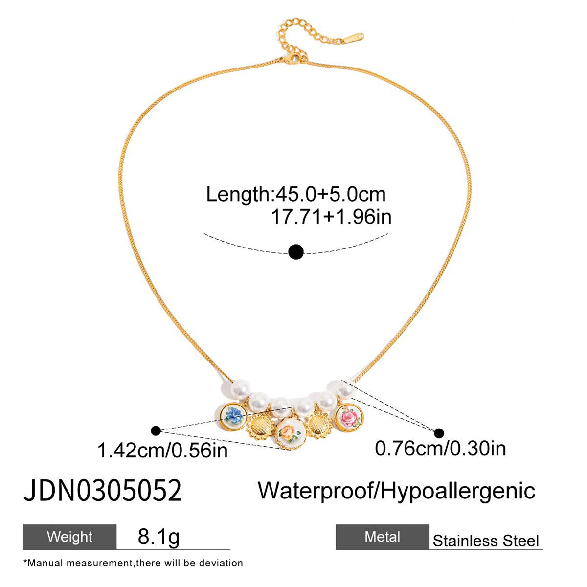 Wholesale Stainless steel sunflower and pearl printed necklace