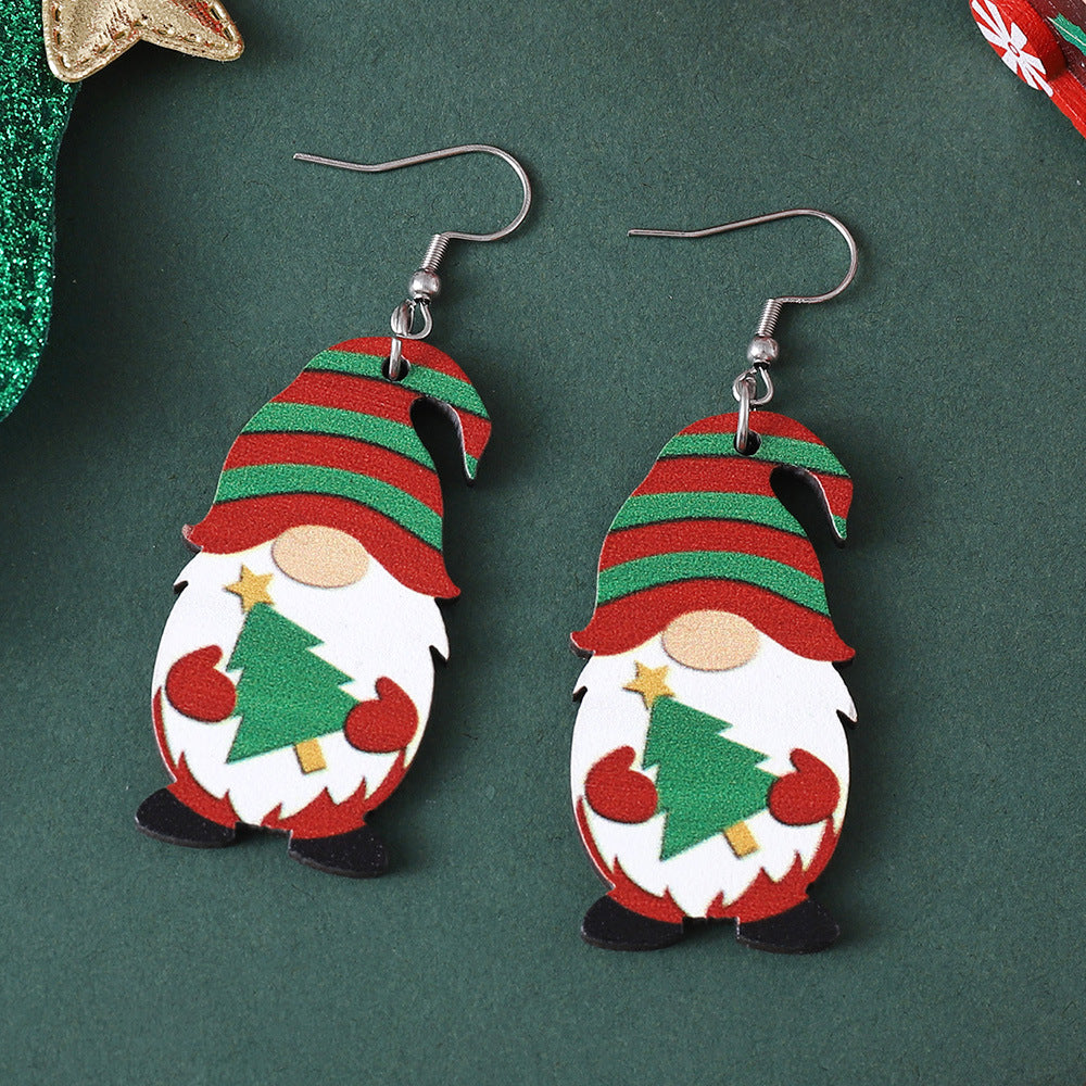 Wholesale Christmas Cute Dwarf Christmas Tree Pendant Wood Earrings