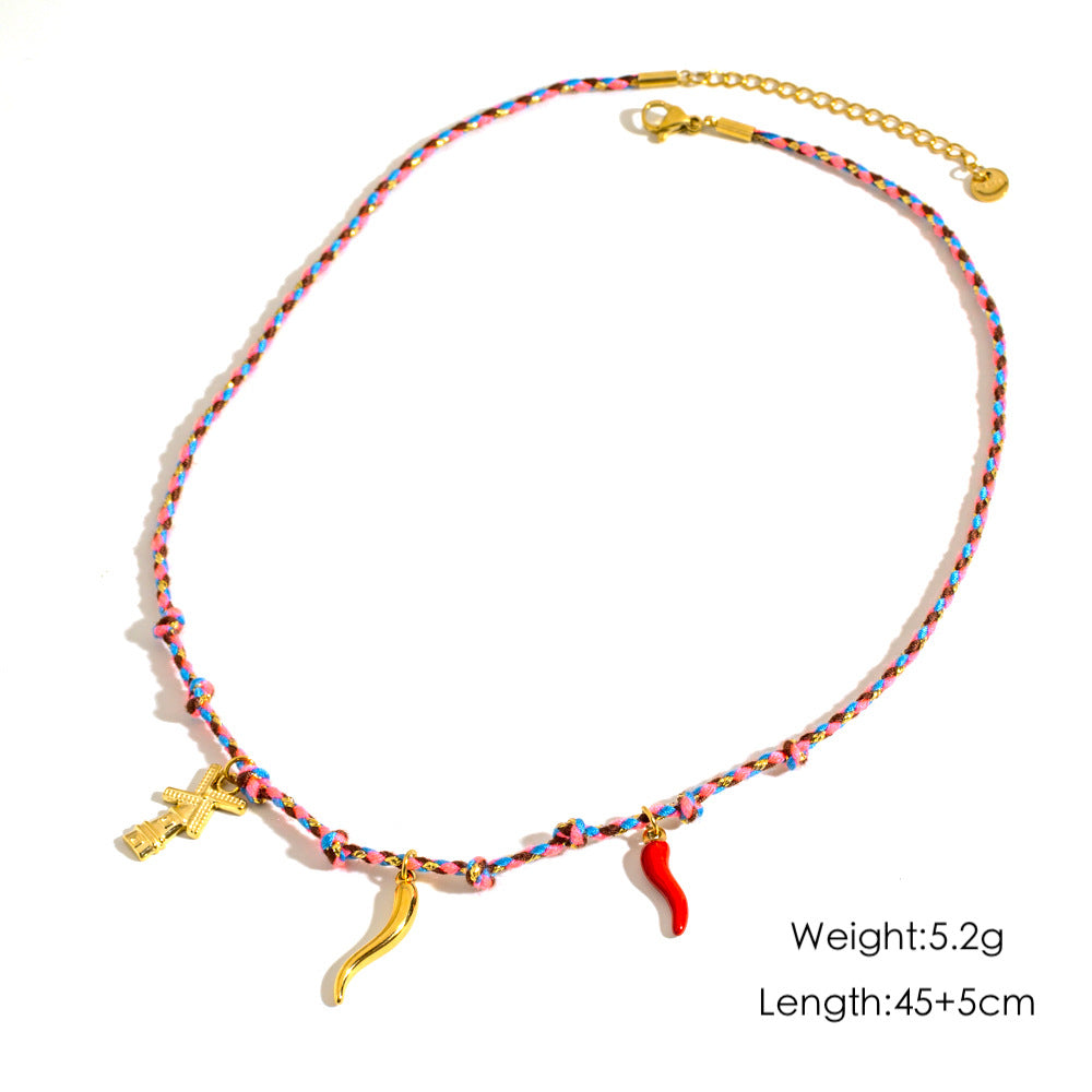 Wholesale retro stainless steel multi pendant ladies necklace