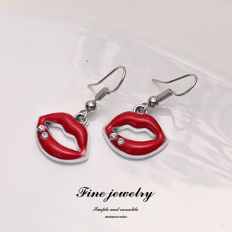 Wholesale Valentine's Day Diamond Red Oil Drop Lip Ear Hook Earrings