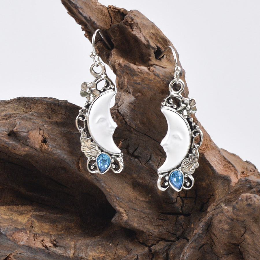 Wholesale  Creative Classical Moon Goddess Face Flower Earrings