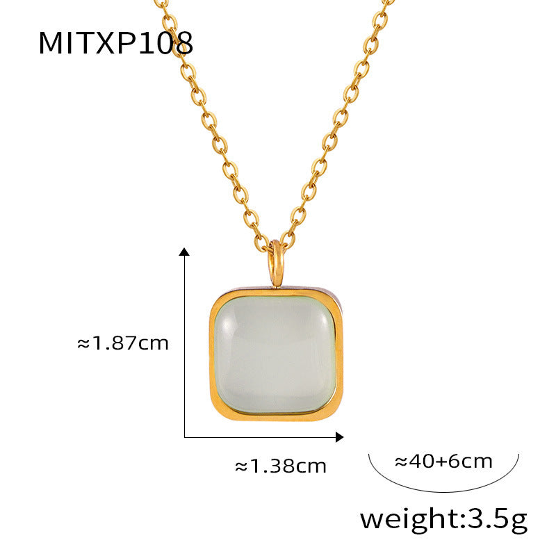 Wholesale Titanium Steel Geometric Square Resin Pendant Temperament Necklace