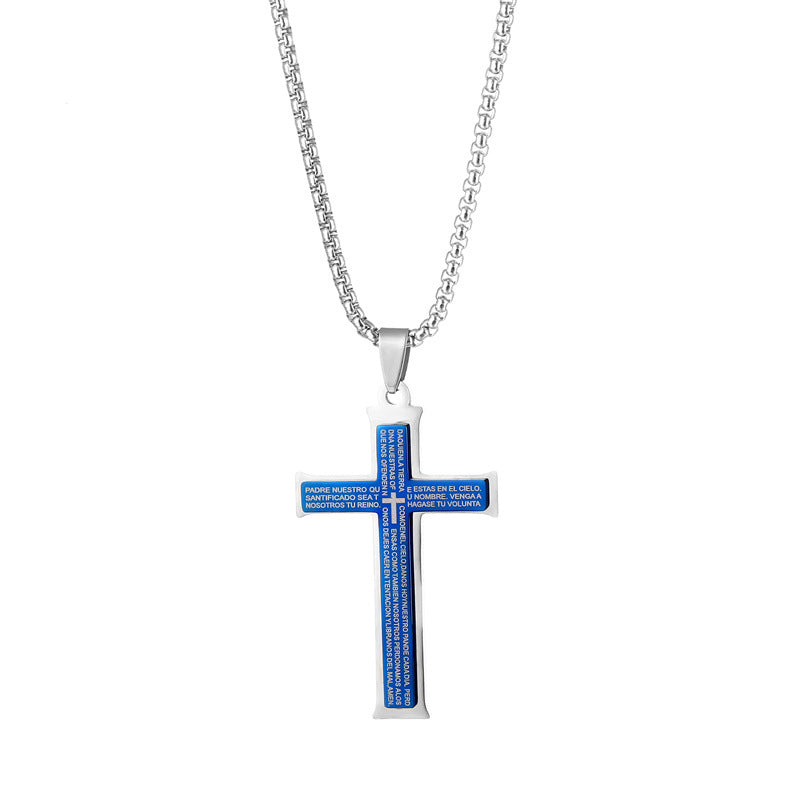 Wholesale Stainless Steel Vintage Cross Pendant Necklace For Men Double Layer Layering Jewelry Fashion Accessory