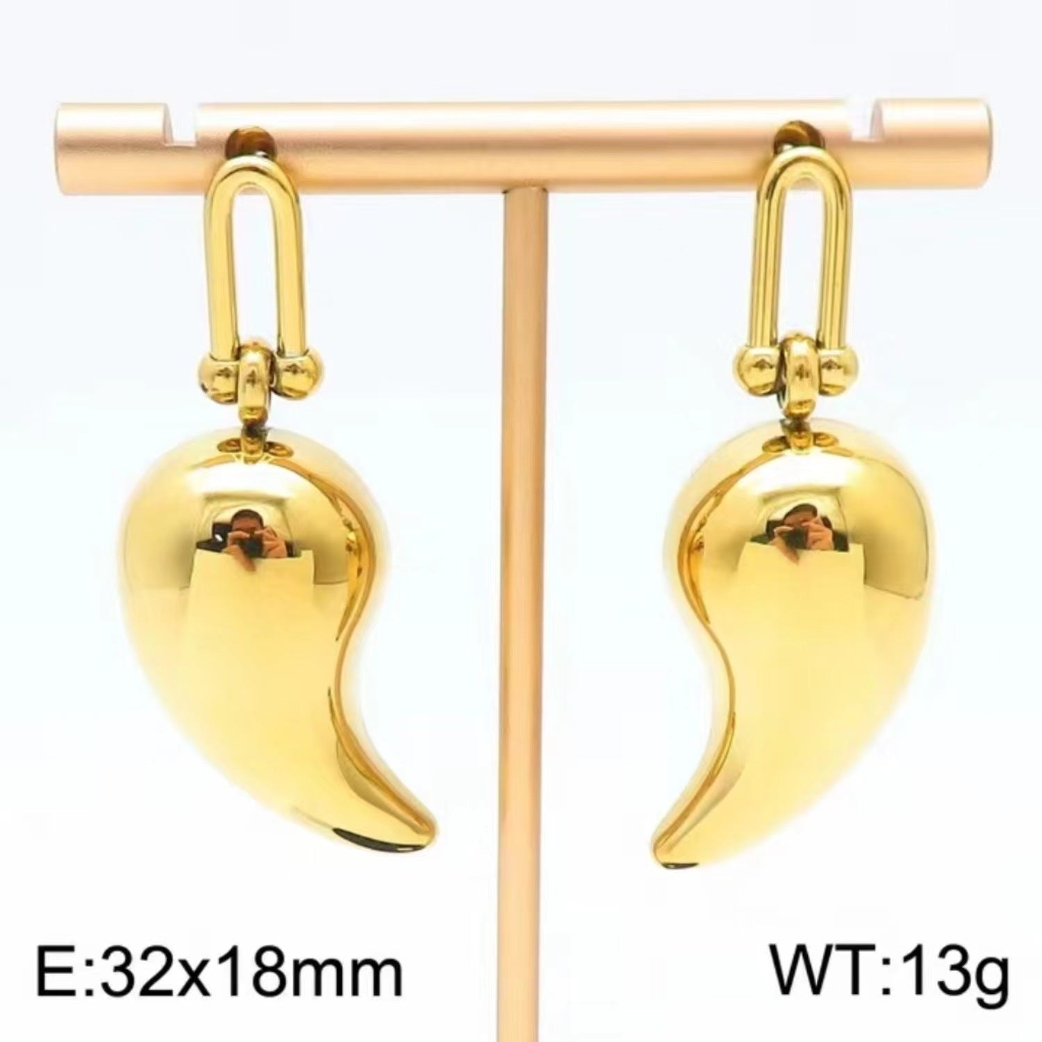 Wholesale High-end design chubby water drop earrings  stainless steel hollow earrings