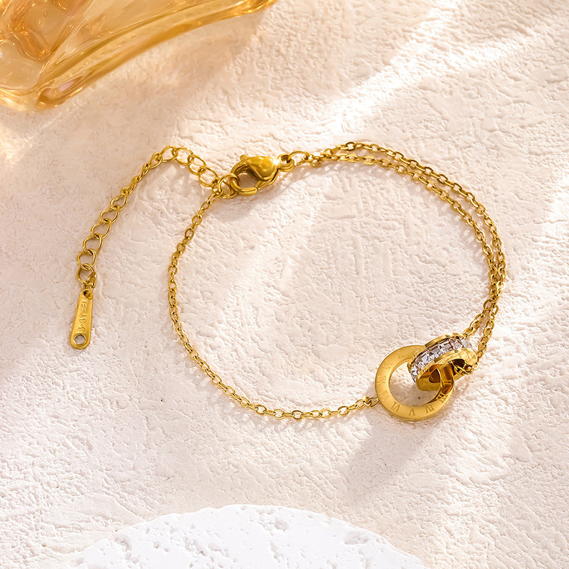 Wholesale Titanium Steel Double Ring Zircon Necklace ACCVIP