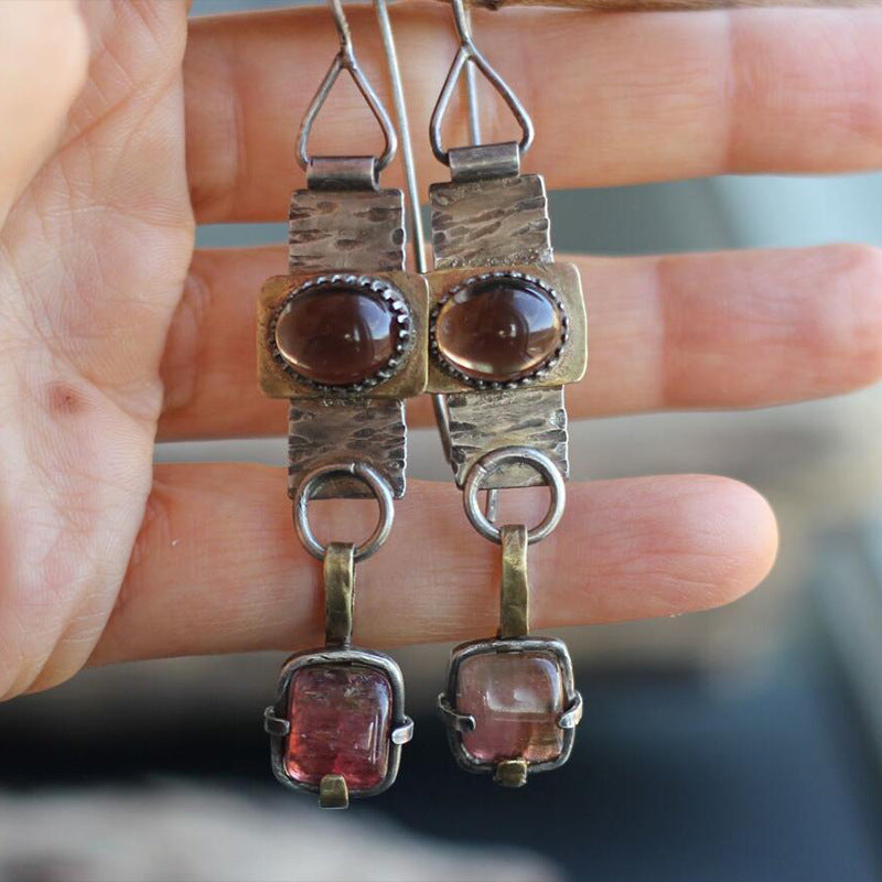 Wholesale Vintage Retro Square Pink Crystal Earrings,  Alloy Electroplated,  Court Style Women' s Jewelry Accessory,  Boutique Resale