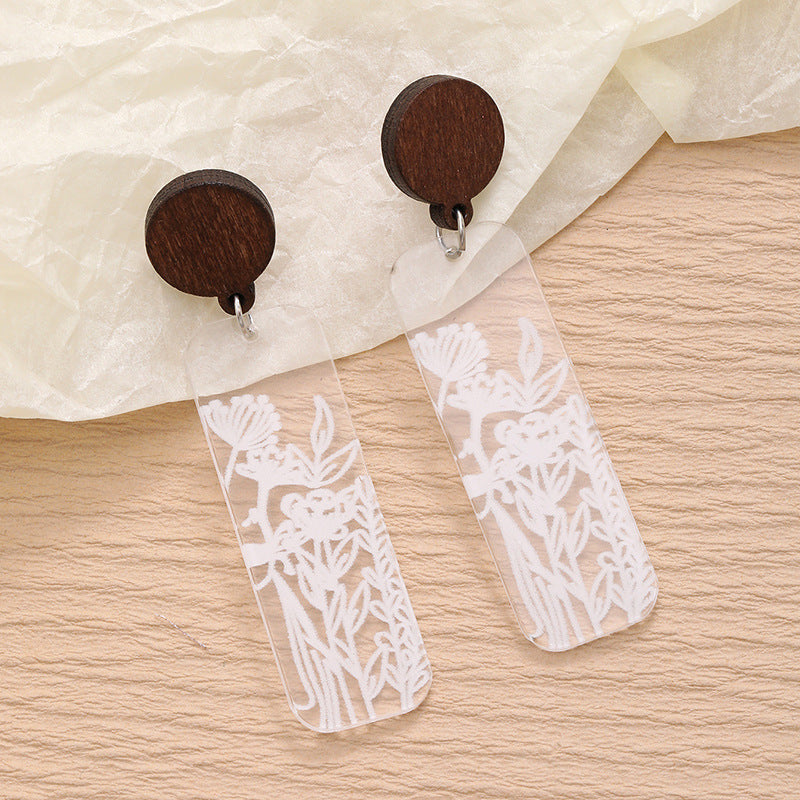 Wholesale Transparent Acrylic Skull Love White Printed Earrings