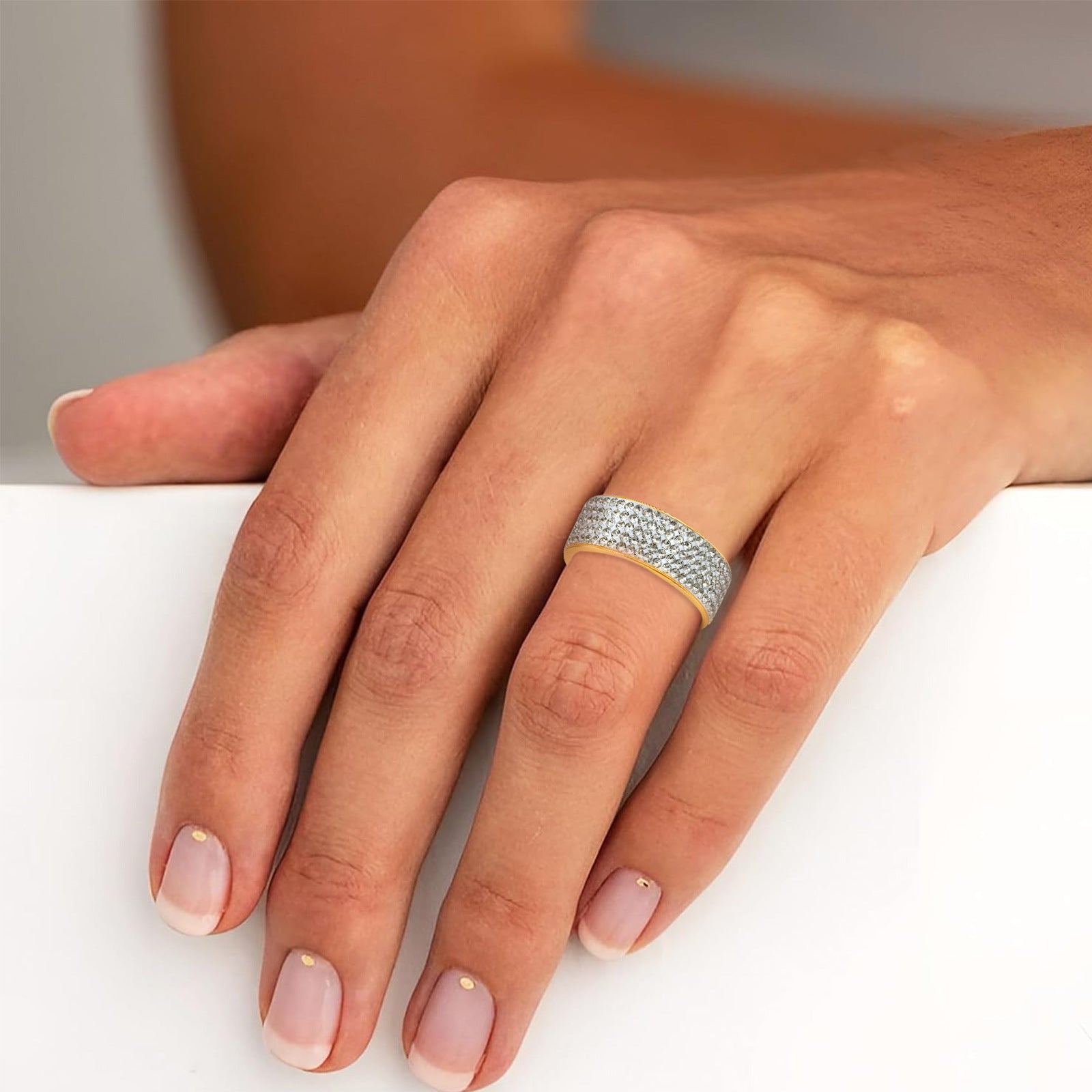 Wholesale European Style Stainless Steel Electroplated Five-Row Ring for Women - Fashion Jewelry Accessory