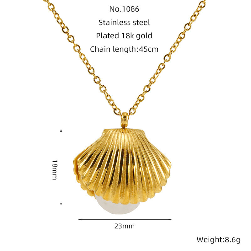 Wholesale Fashion Simple Temperament Pearl Shell Earrings Necklace Jewelry Set ACC-NE-ZhongYao010