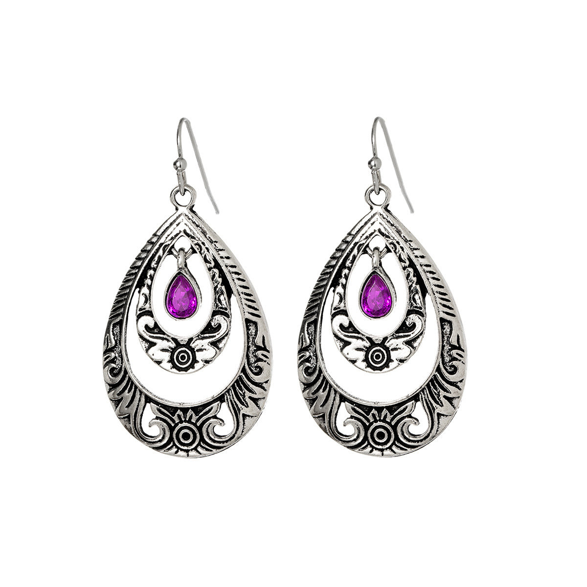 Wholesale Bohemian ethnic style teardrop-shaped hollowed-out carved earrings