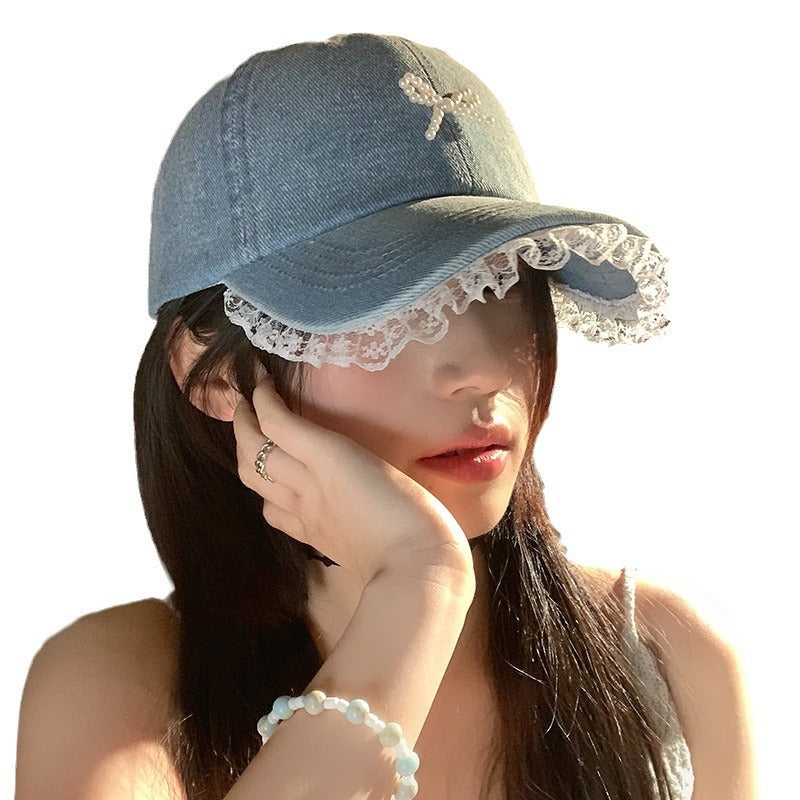 Wholesale  Lace-Trimmed Denim Baseball Cap