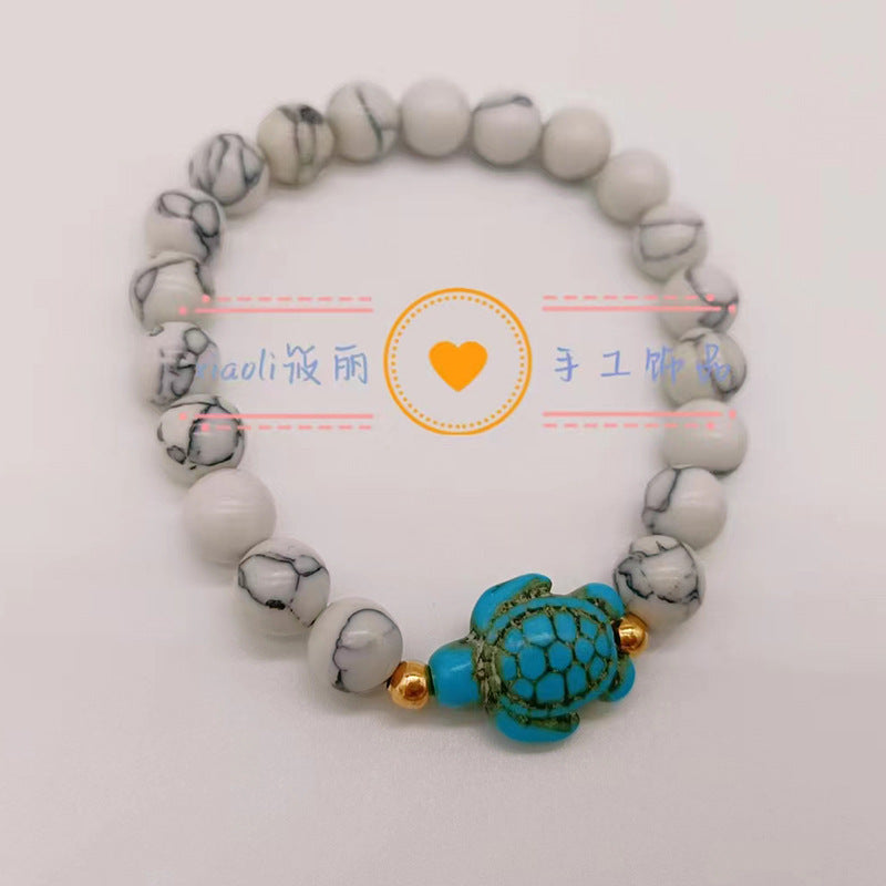Wholesale Turtle Starfish Stretch Beaded White Turquoise Bracelet ACC-BT-Youl009