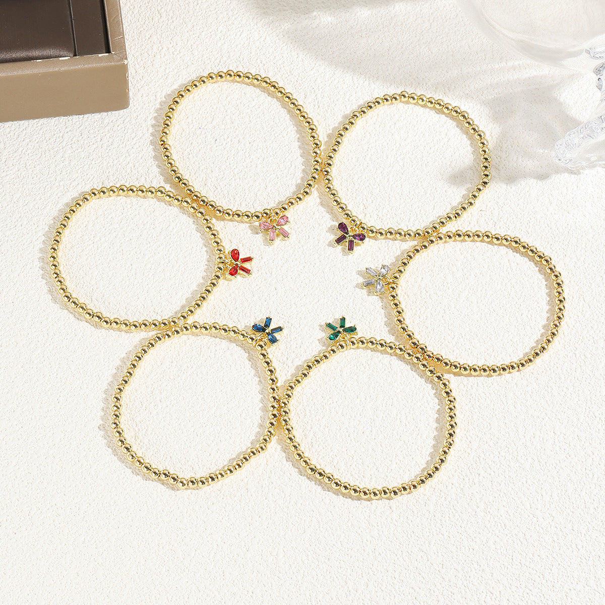 Wholesale  Bow Pendant Color Zircon Hand Beaded Light Luxury Elegant Bow Bracelet