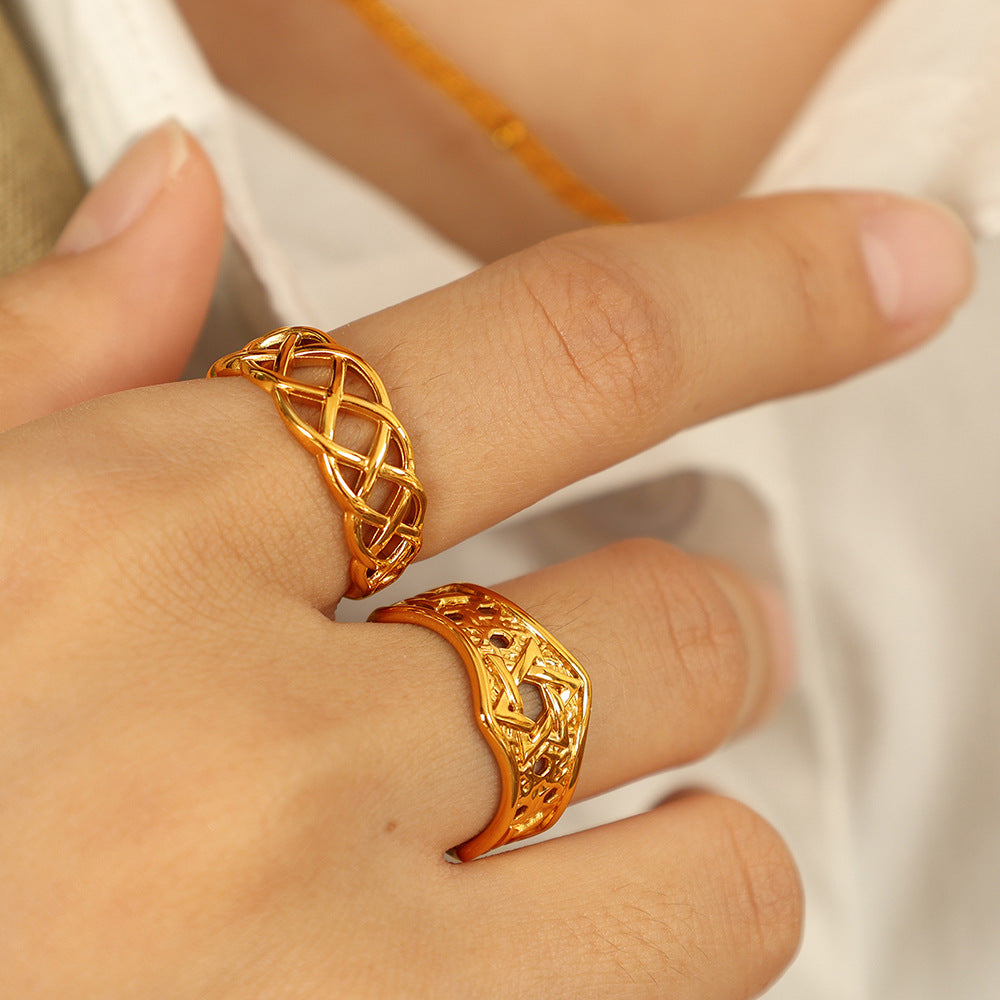 Wholesale Titanium Steel Ring Personalized New Japanese and Korean Niche Light Luxury Open Hollow Ring Women' s No Falling Explosions