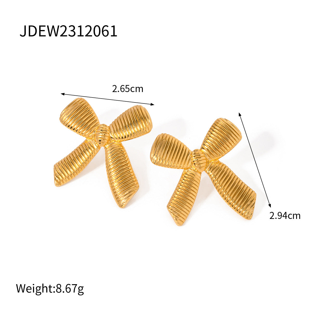 Wholesale 18k Gold Stainless Steel Earrings Striped Bow Earrings ACC-ES-Wanx005