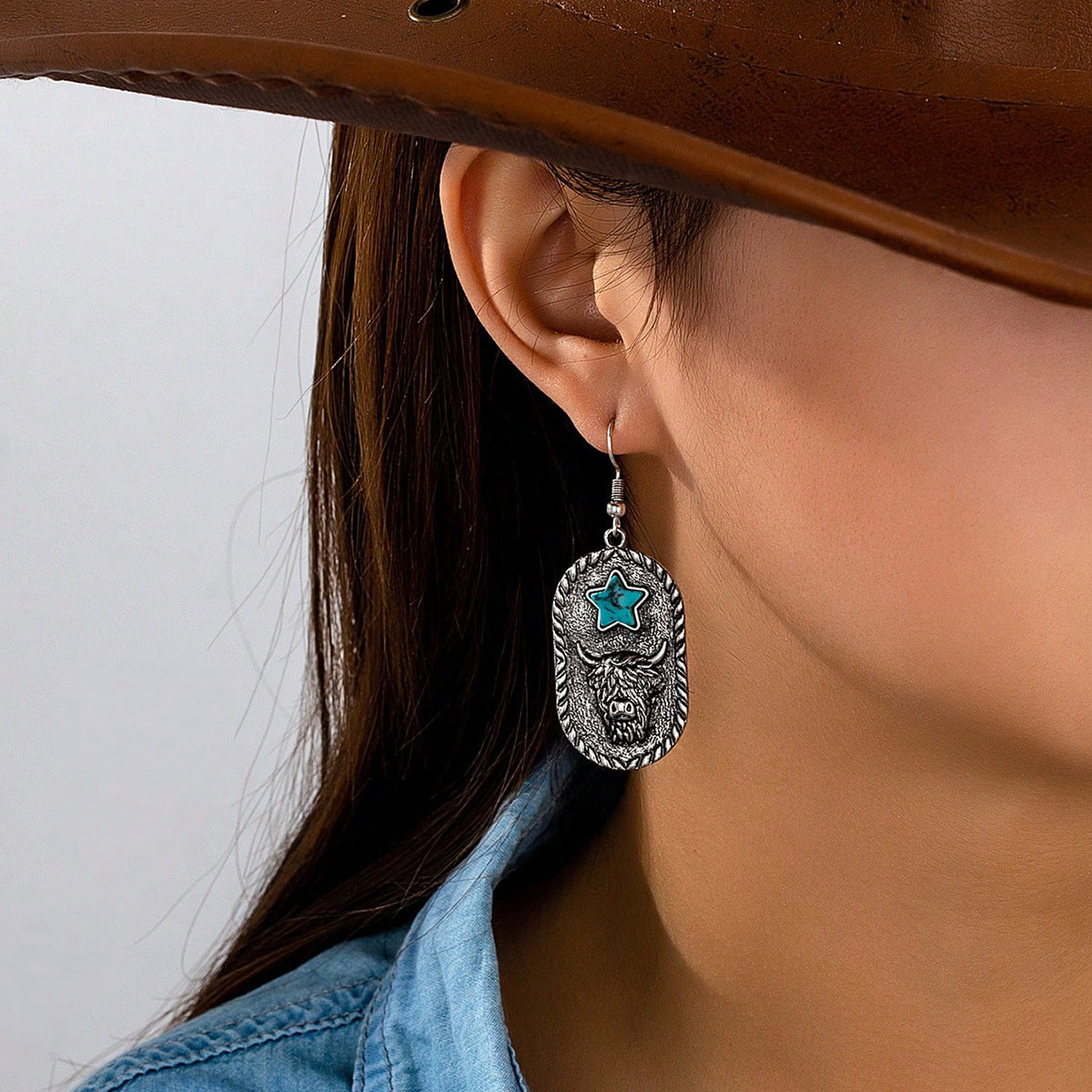 Wholesale  Western Style Retro Flower Horse Highland Cow Desert  Earrings