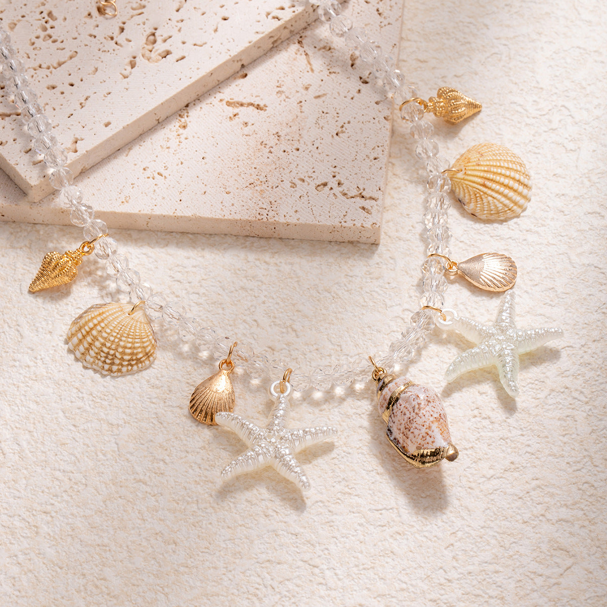 Wholesale Summer Ocean  Shell Necklace  Transparent Beaded Beach  Necklace