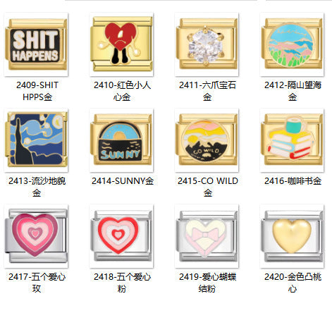 Wholesale  Italian Charm Bracelet 9mm DIY Full Gold Creative Stainless Steel Composable Bracelet