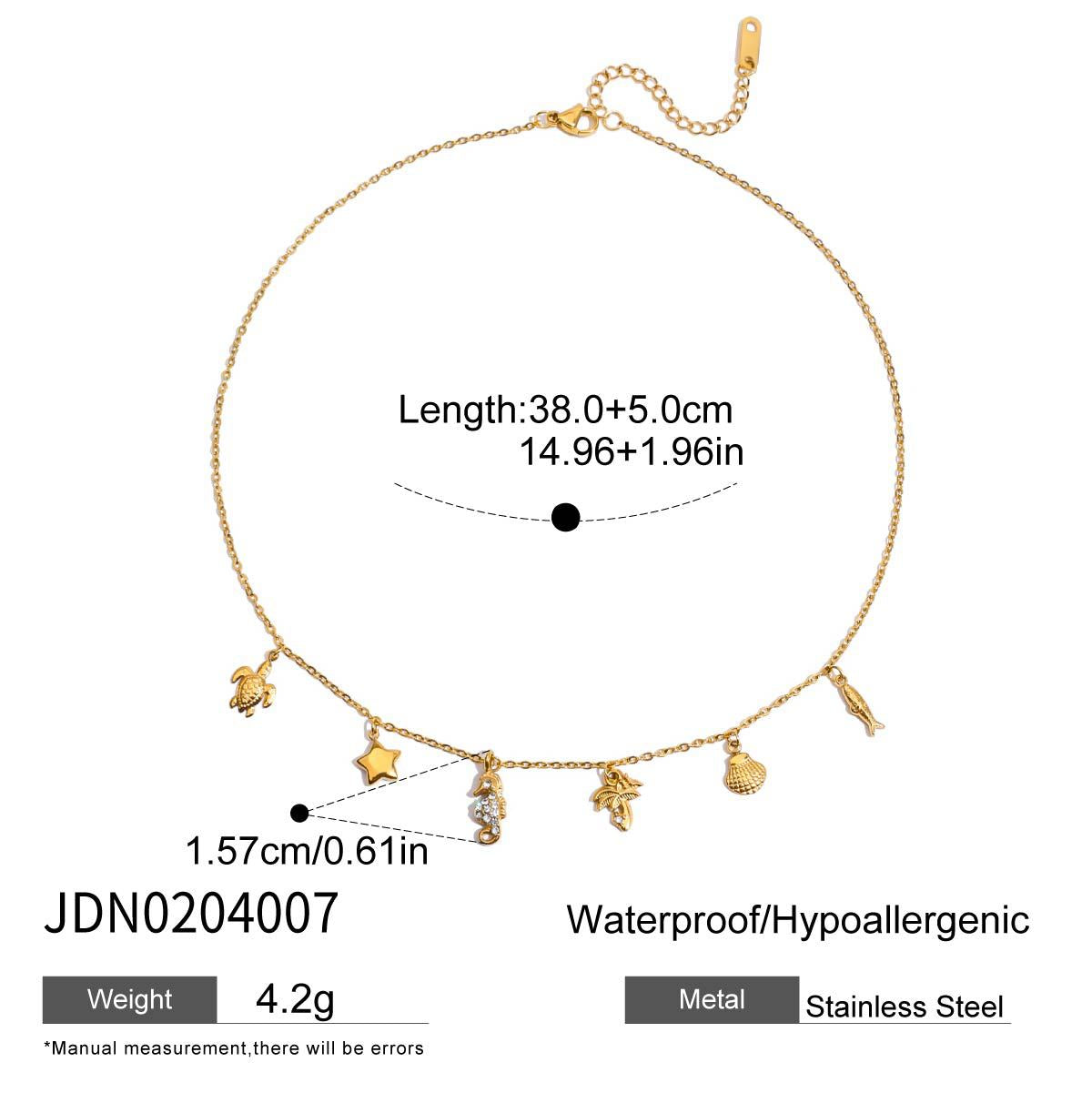 Wholesale  18K Gold Stainless Steel Coconut Tree Seahorse Fish Turtle Five-Pointed Star Necklaces