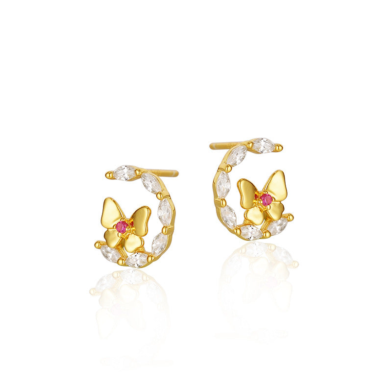 Wholesale Butterfly Flower Silver Needle Earrings