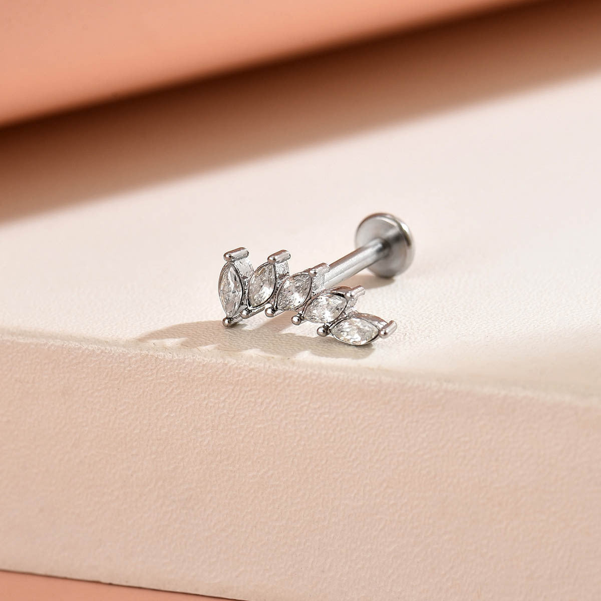 Wholesale 316L Internally Threaded Flat-Back Stud Piercing with Zircon Inlay