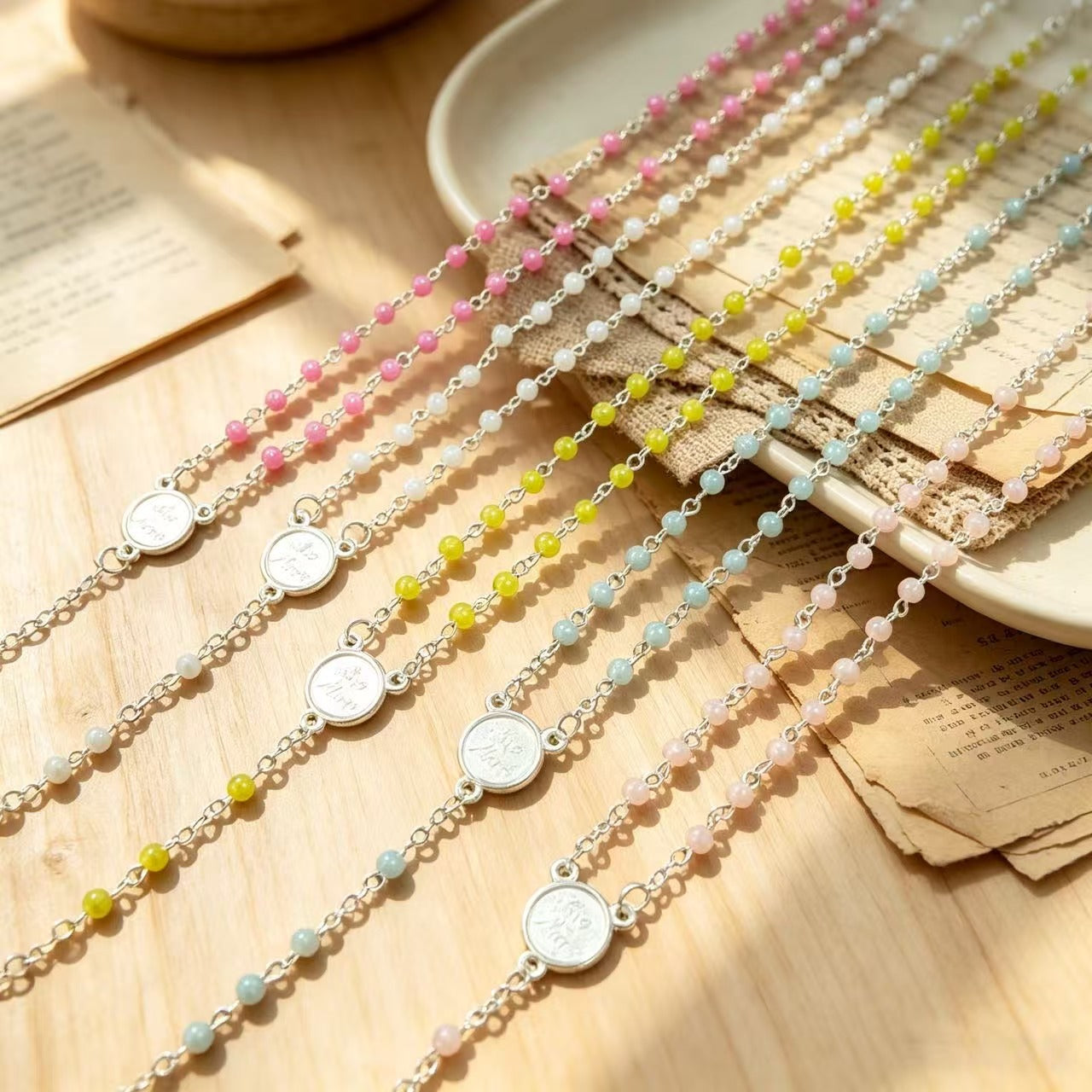 Wholesale Vintage Cross Imitation Pearl Rosary Necklace Fashion Accessory for Layering
