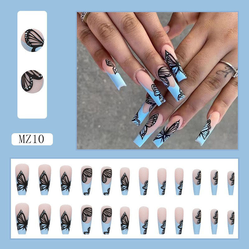 Wholesale 24 Pieces/box Black Butterfly Manicure Press-on Nails Kits Ballet Nails Nail Stickers ACC-NS-SanWei003