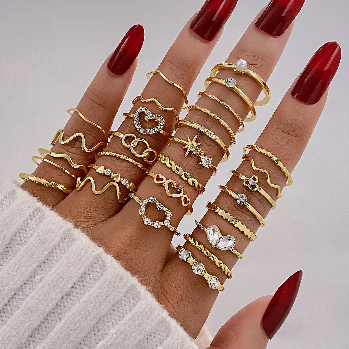 Wholesale 30pcs/set geometric Gothic wind finger ring female personality irregular ring suit