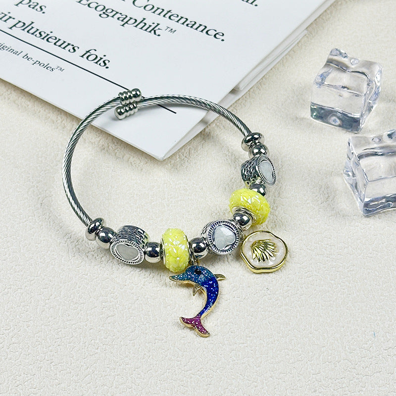 Wholesale Diamond Open Bracelet Stainless Steel Ocean Style Pendant Beaded Bracelet