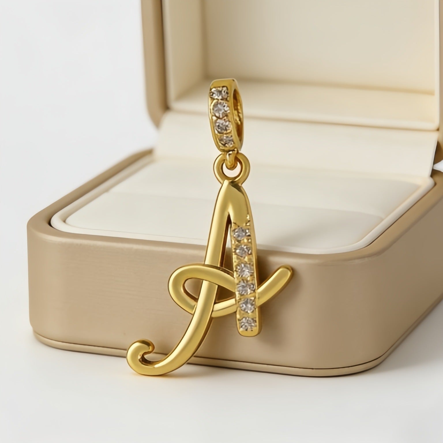 Wholesale Gold Plated Copper Letter Pendant with Zircon,  Pan Style DIY Necklace Accessory