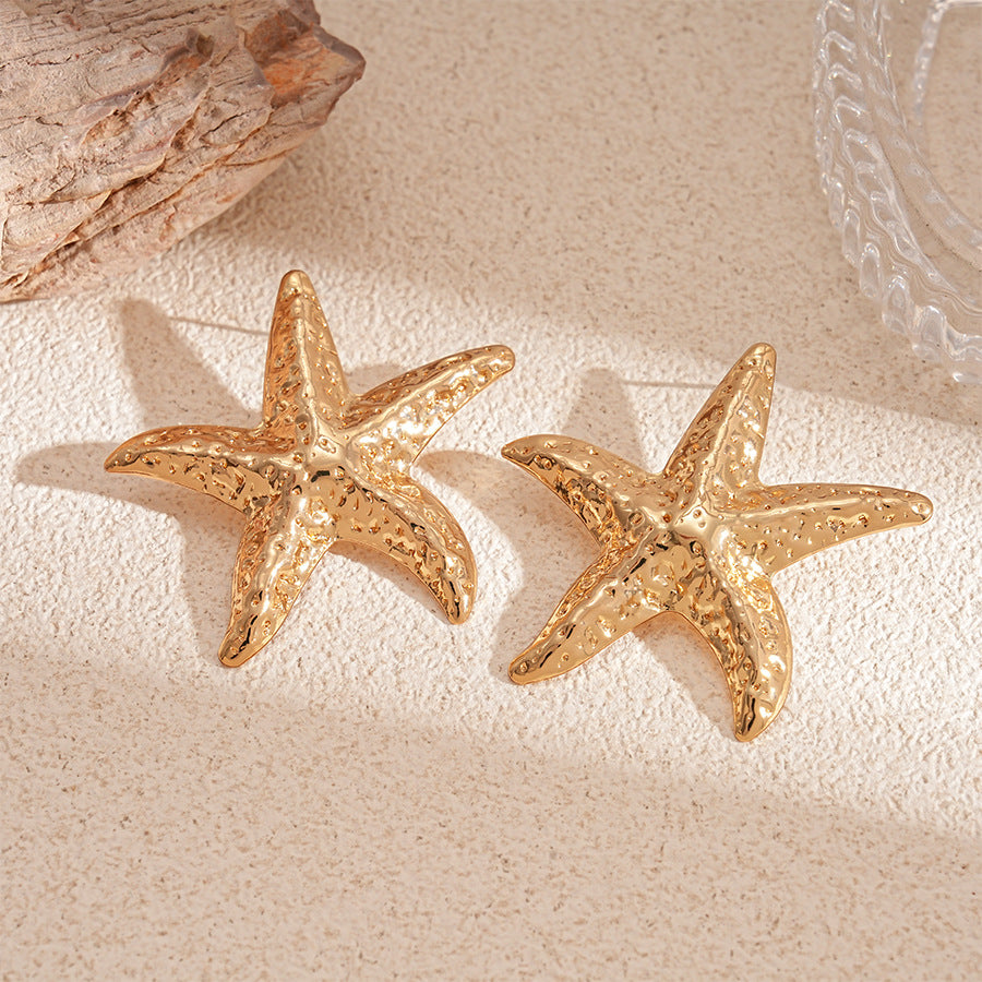 Wholesale Metallic wrinkled flower starfish geometric irregular leaf earrings