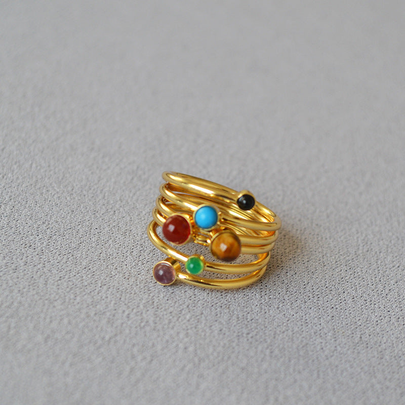 Wholesale Chic Geometric Layered Ring with Faux Stone,  Gold Plated Copper,  Everyday Jewelry Accessory