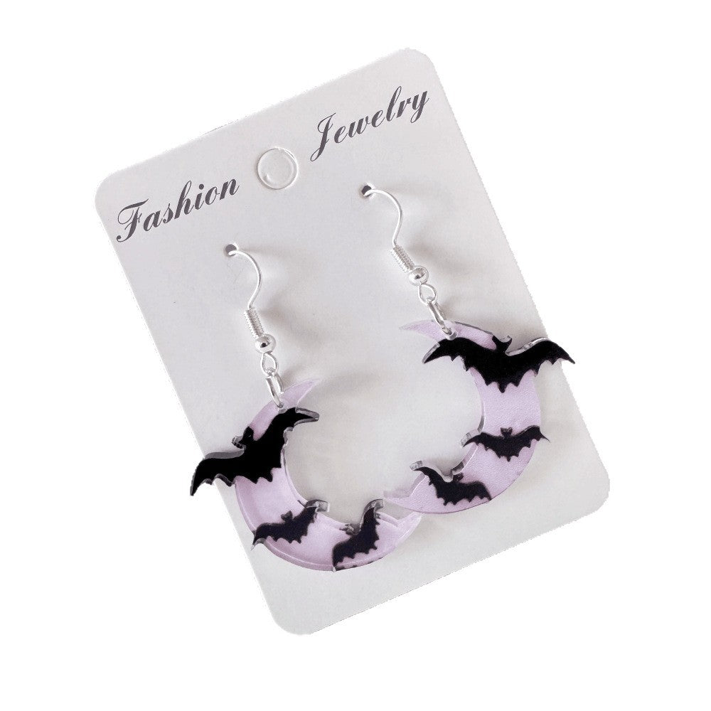 Wholesale Trendy Gothic Bat Moon Acrylic Earrings  Punk Jewelry Accessory