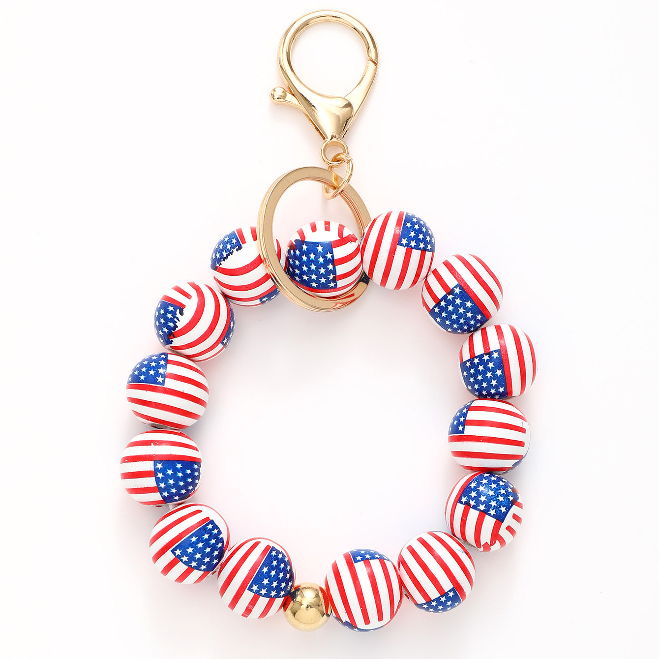 Wholesale American Independence Day Star Wood Beads Beaded Wristlet Keychain ACC-KC-YTian016