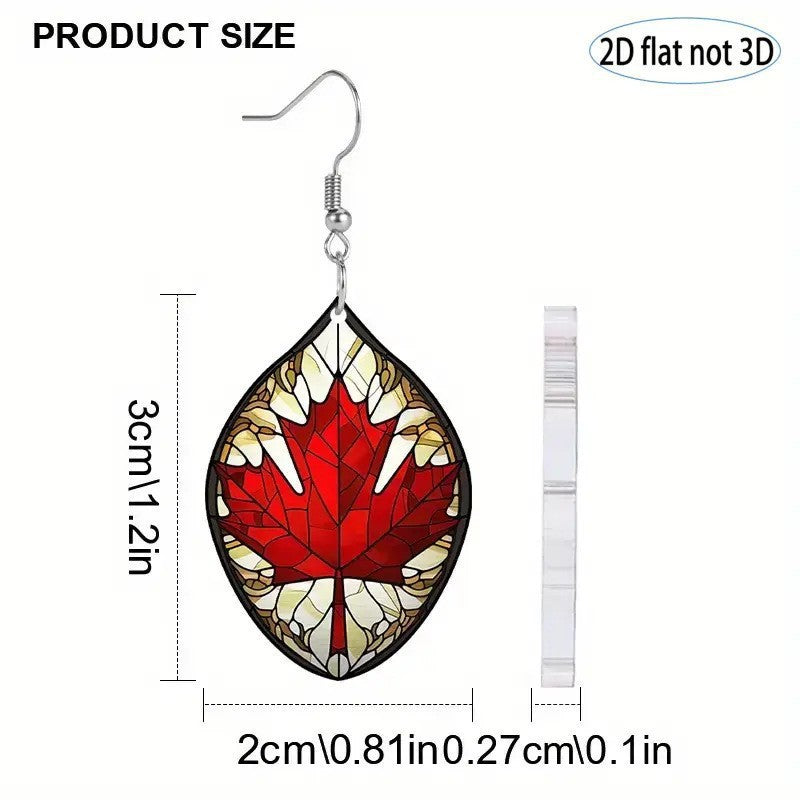 Wholesale Canada Day Oval Red Maple Leaf Acrylic Earrings